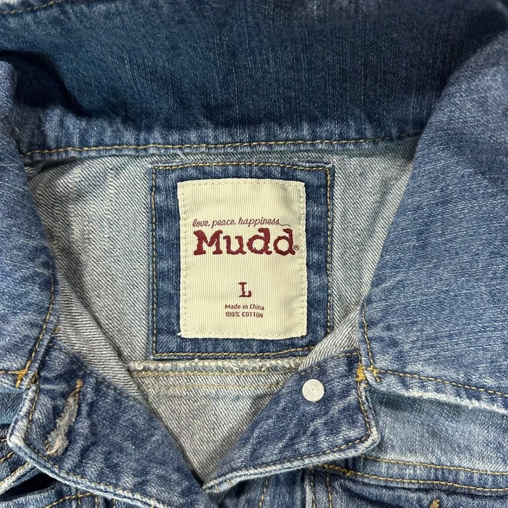 Mudd Womens Distressed Denim Jacket Medium Wash Blue Cotton Size L